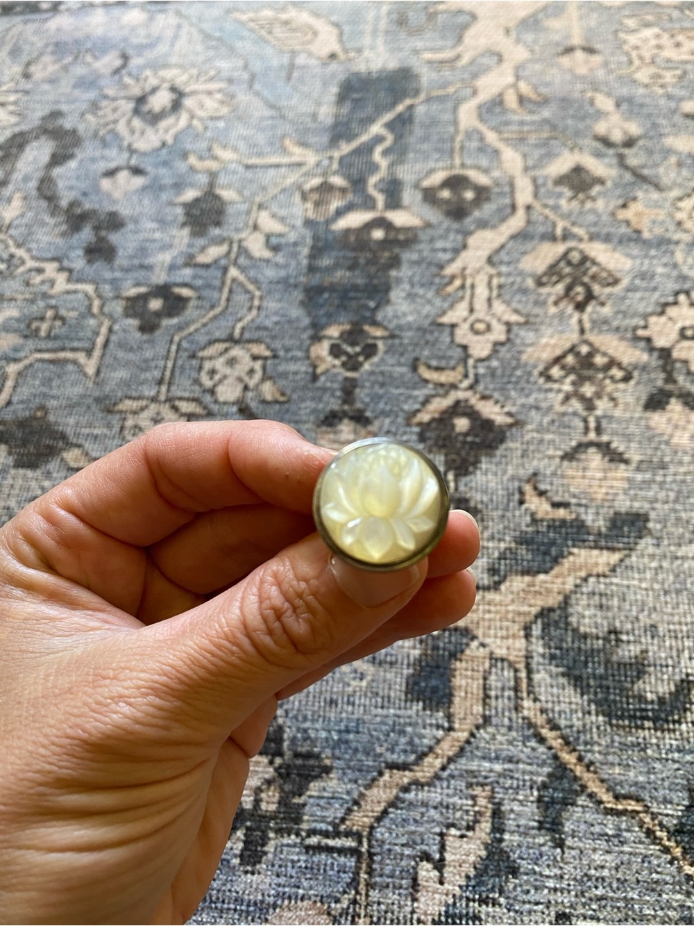 Carved Mother-of-Pearl Lotus Ring — Ivory Bloom